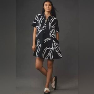 NEW Anthropologie Pollie Short-Sleeve Swing Tunic / Mini Dress in Navy Size XS